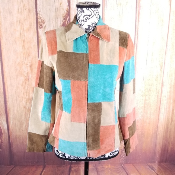 Suedessence Color Block Leather Suede Jacket B62 - Picture 1 of 5